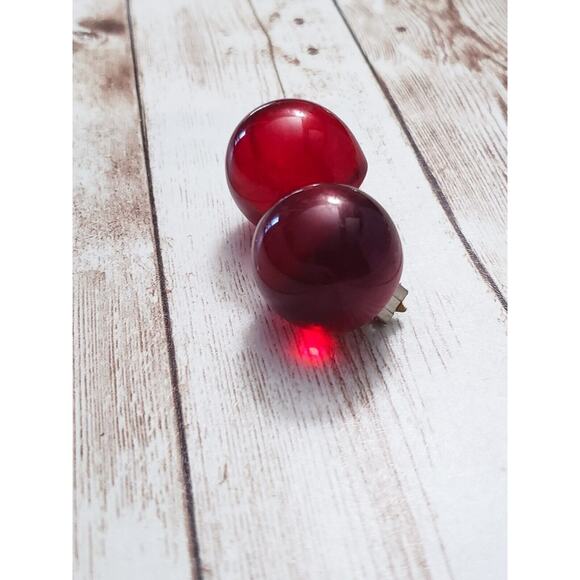 Vintage Clip On Earrings - 3D Very Domed Red 1" - Picture 3 of 6